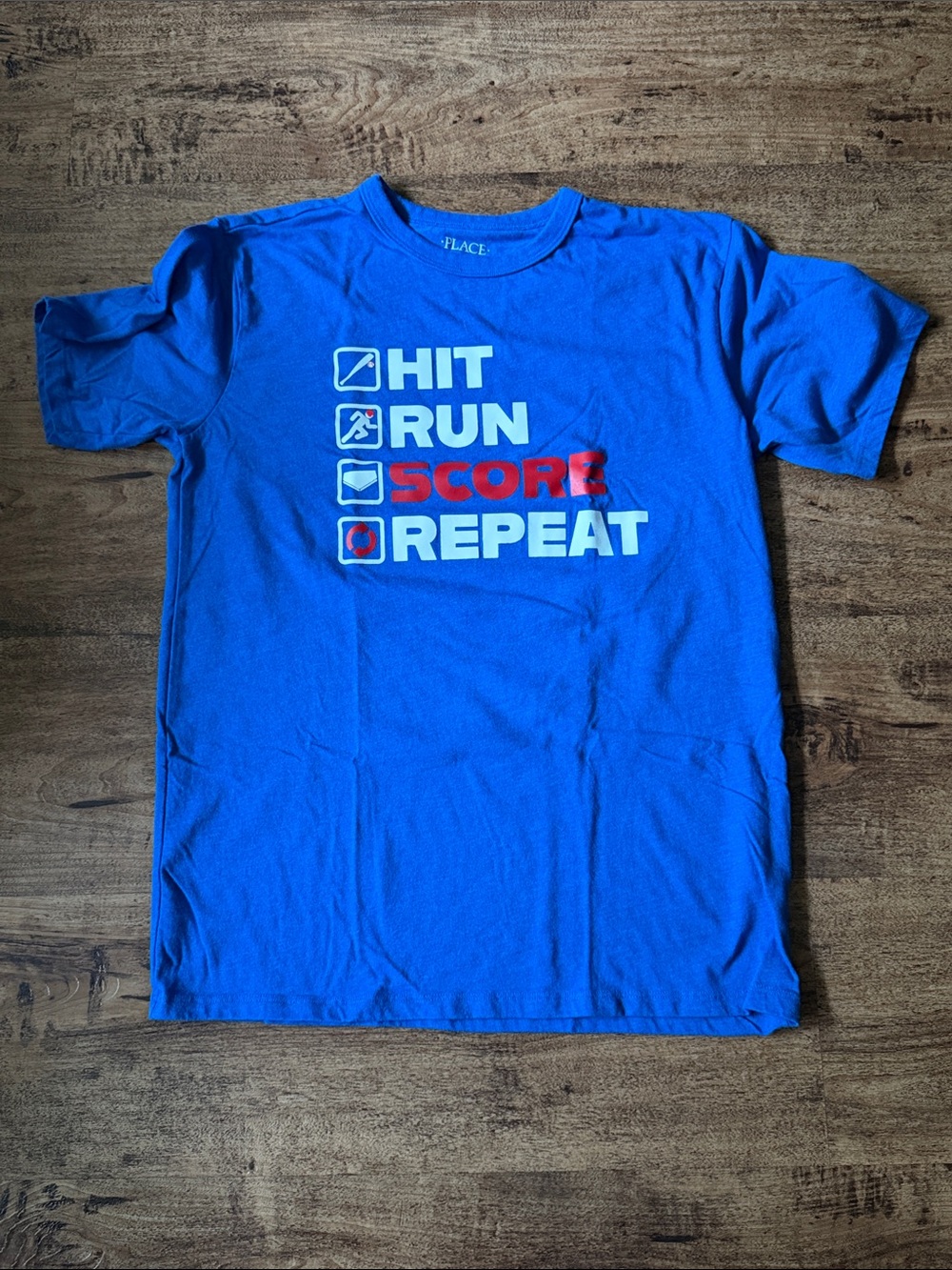 Place Boys' Blue 'Hit Run Score Repeat' Graphic Tee size 14/xl